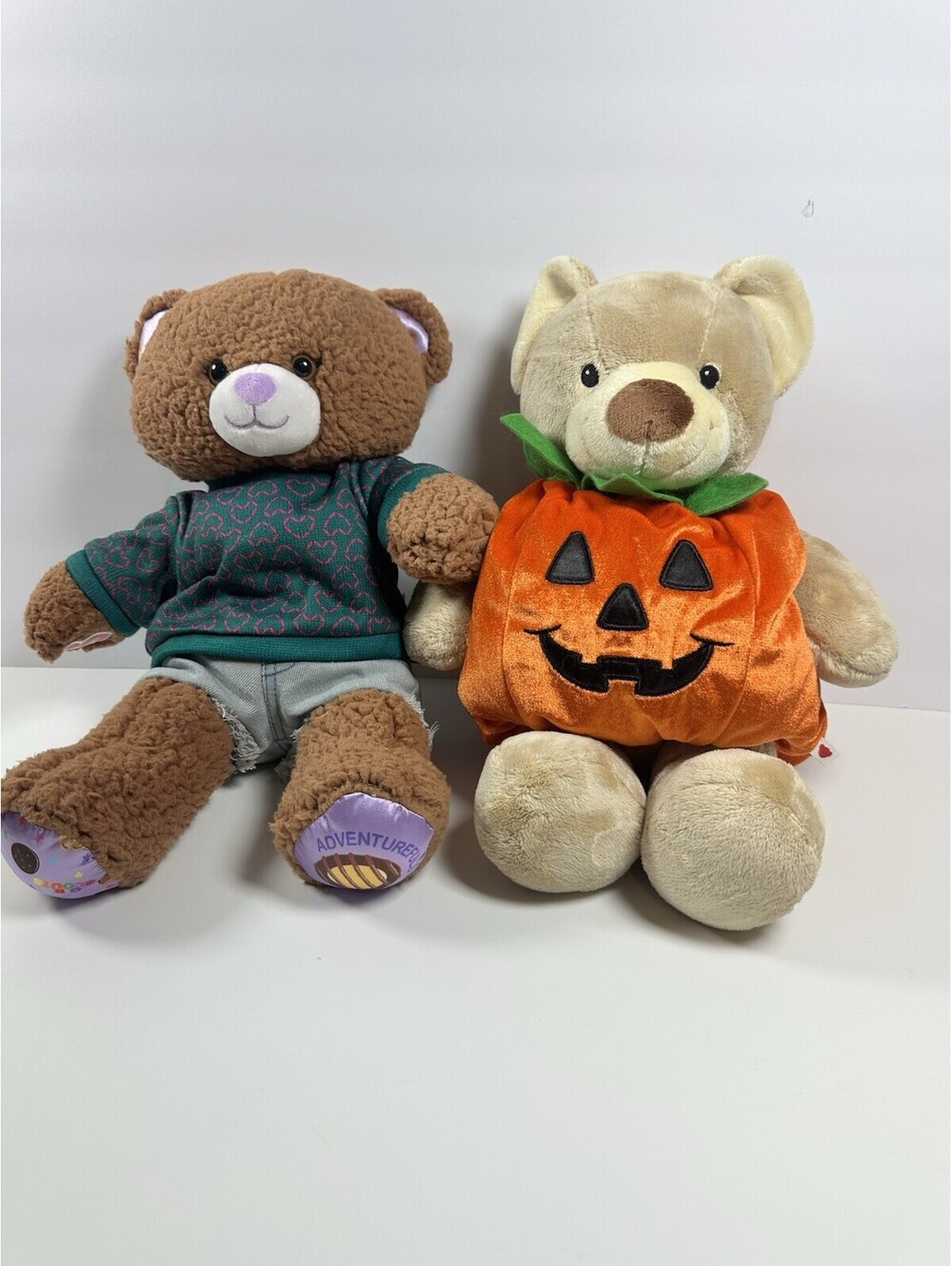 Pair of Build A Bear 15" Bears with Pumpkin/Girl Scouts Costumes